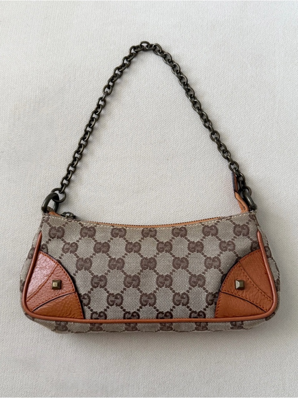 Gucci GG Canvas Nailhead Pochette Shoulder Bag